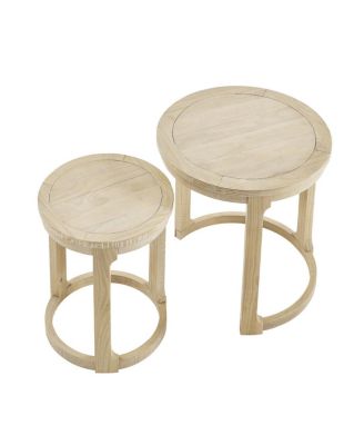  24" 2PC Curved Round Wooden Coffee Table Set, Mid Century Rustic Oak