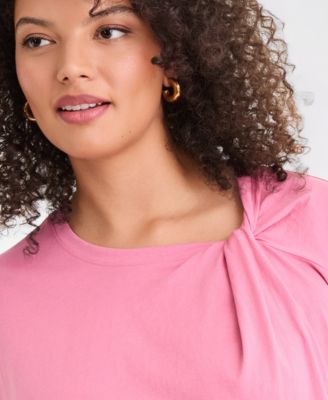 Plus Size Cotton Short-Sleeve Knot Top