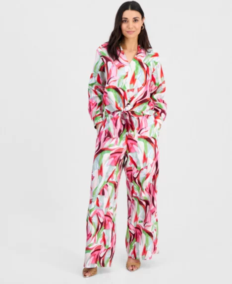 Petite Printed Wide-Leg Pants - Casey Abstract