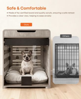 Dog Crate End Table with Charging Station, Furniture Style Pet Crate Nightstand for Dogs