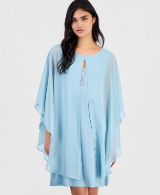 Petite Chiffon-Overlay Cape Dress