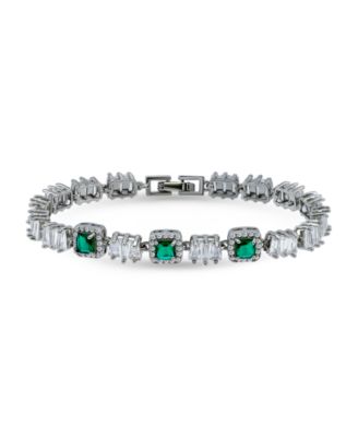 16 ct. t.w Cubic Zirconia 5x3 Trapezoid, and 1mm Round Cut Stones 5x5mm Emerald Green Square Cut Glass Stones Bracelet