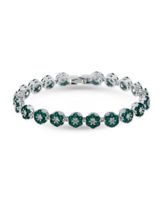 1 ct. t.w 2mm Round Cut Cubic Zirconia 2mm Ruby Red Glass Stones Cluster Flower Link Bracelet