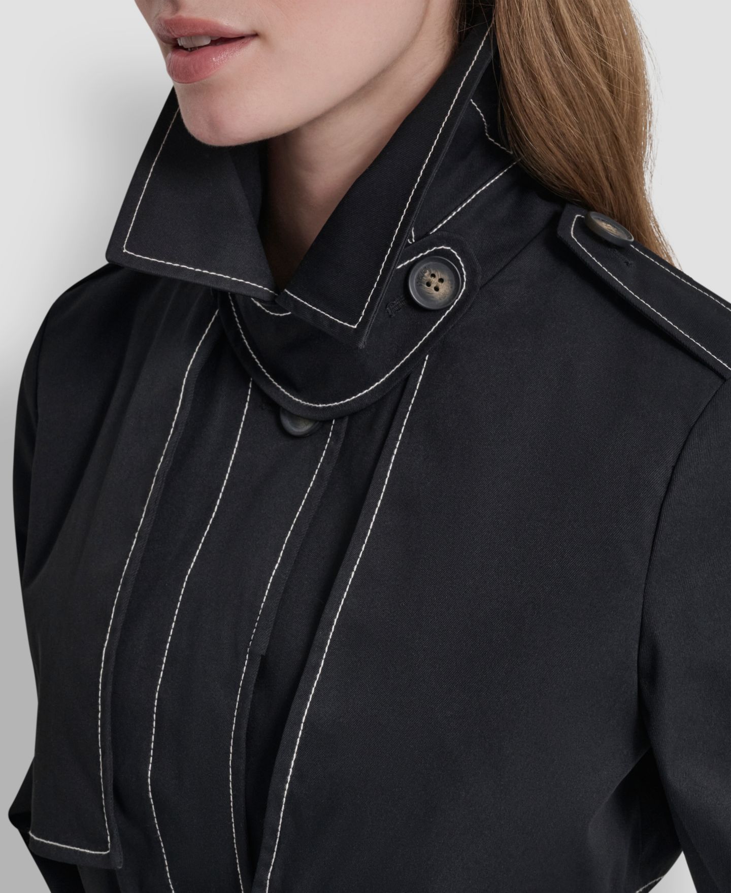 Женский топ DKNY Top Collar Utility Raincoat, цвет: Чёрный — фото 4