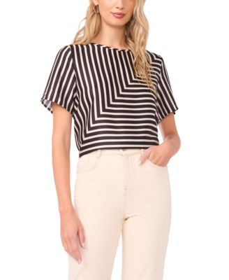 Women's Crewneck Cropped Short-Sleeve Blouse