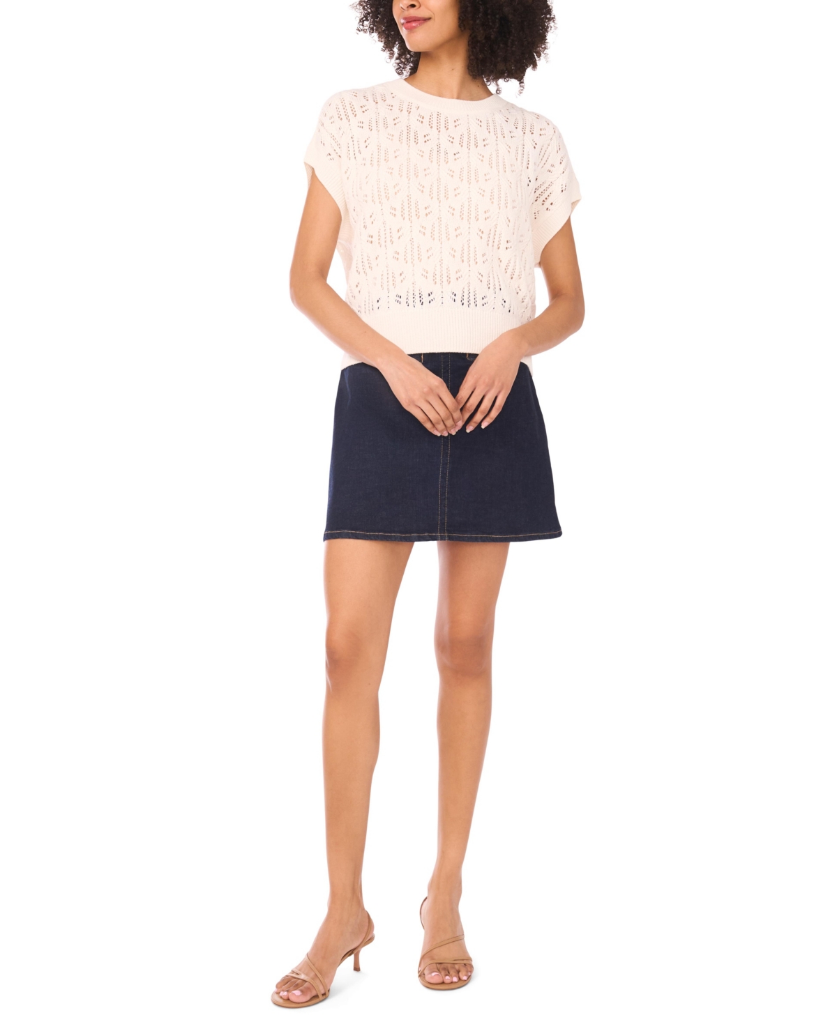 Vince Camuto Women's Pointelle Crew Neck Tank Sweater Top