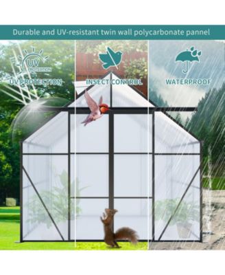 LUCKY ONE 8x8FT Aluminum Double Door Polycarbonate Greenhouse with Raised Base and Anchor