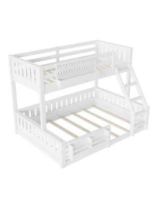 Twin XL over Queen Bunk Bed with Ladder, Guardrails, Pegboard & Bookshelf