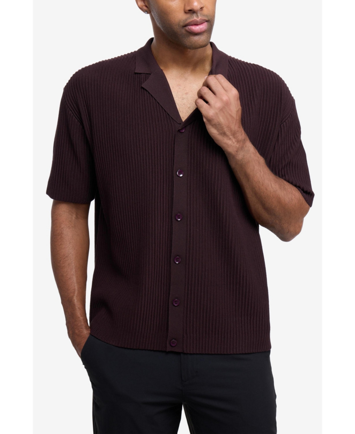 Xray Men's Short Sleeve Vertical Ottoman Camp Collar Button Down Sweater Polo