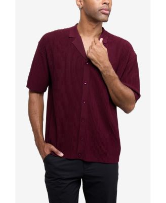 Men's Short Sleeve Vertical Ottoman Camp Collar Button Down Sweater Polo