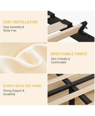 Size Bed Frame with Adjustable Headboard, Linen Upholstered Platform Bedframe with Strong Wooden Slats, Easy Assembly