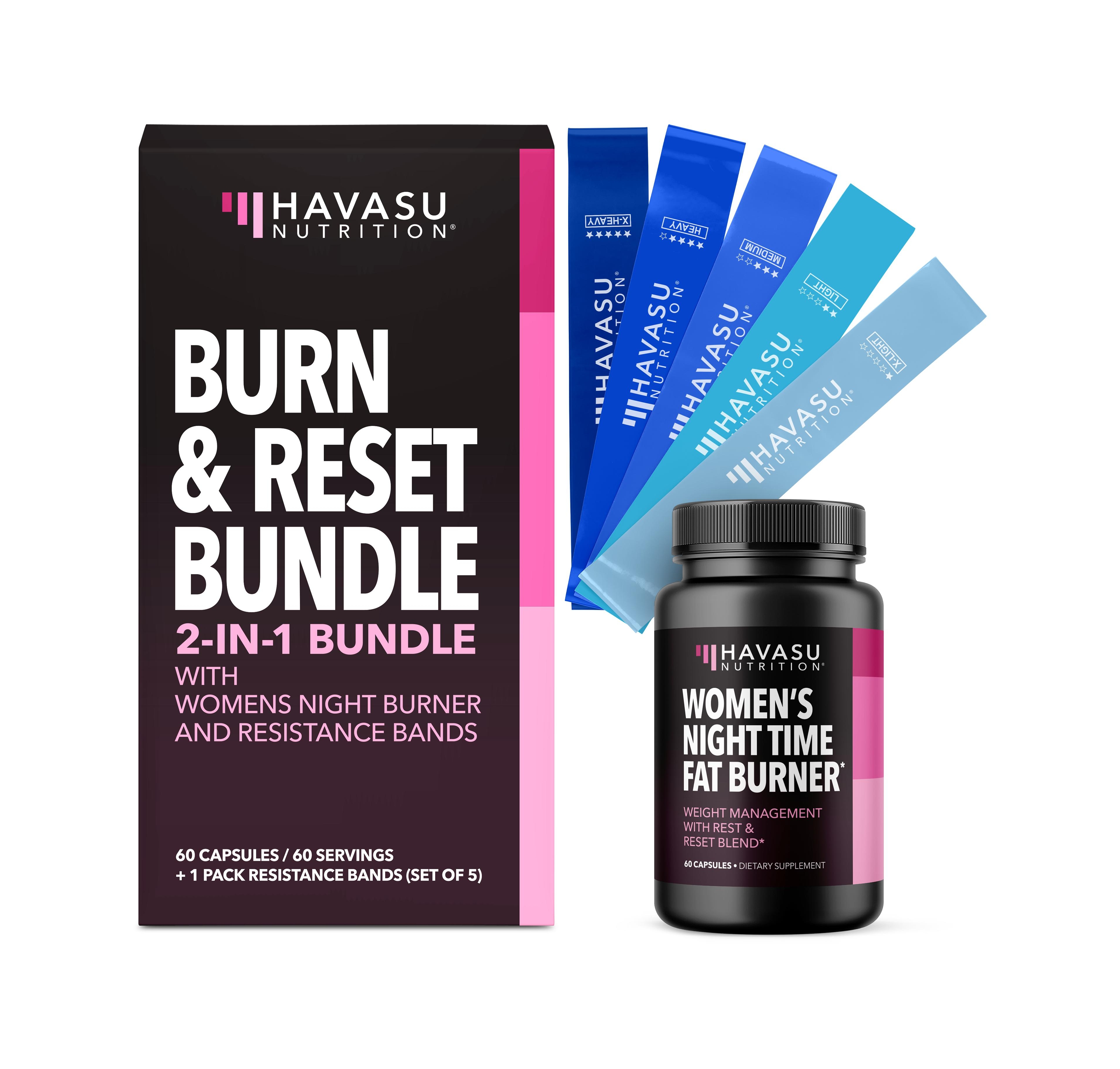 Havasu Burn & Band Reset Bundle Nighttime Fat Burner for Women with Resistance Booty Bands for Strength Training Yoga & Pilates