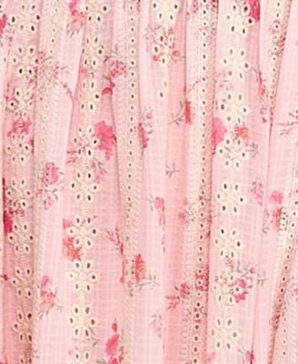 Juniors' Floral Embroidered Twist-Front Midi Dress