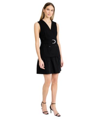 Women's Belted V-Neck Short Dress