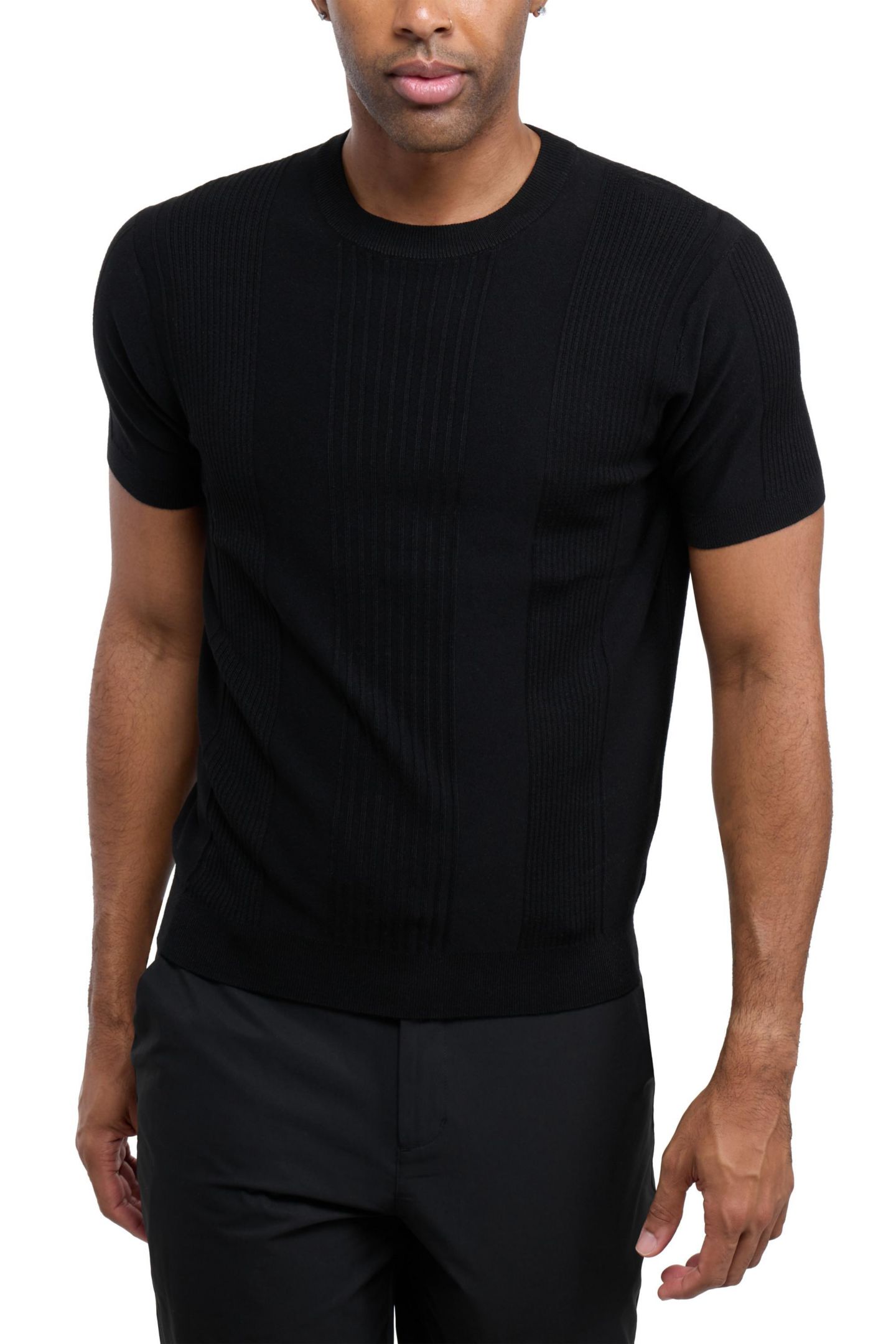 Мужской свитер XRAY X RAY Crew Rib Neck Raised Stripe, цвет: Чёрный — фото 4