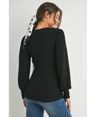 Maternity Long Sleeve Ribbed V Neck Top