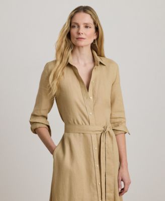 Petite Belted Linen Long-Sleeve Maxi Dress