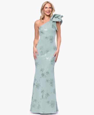 Women's One Shoulder Sequin Floral Ball Gown