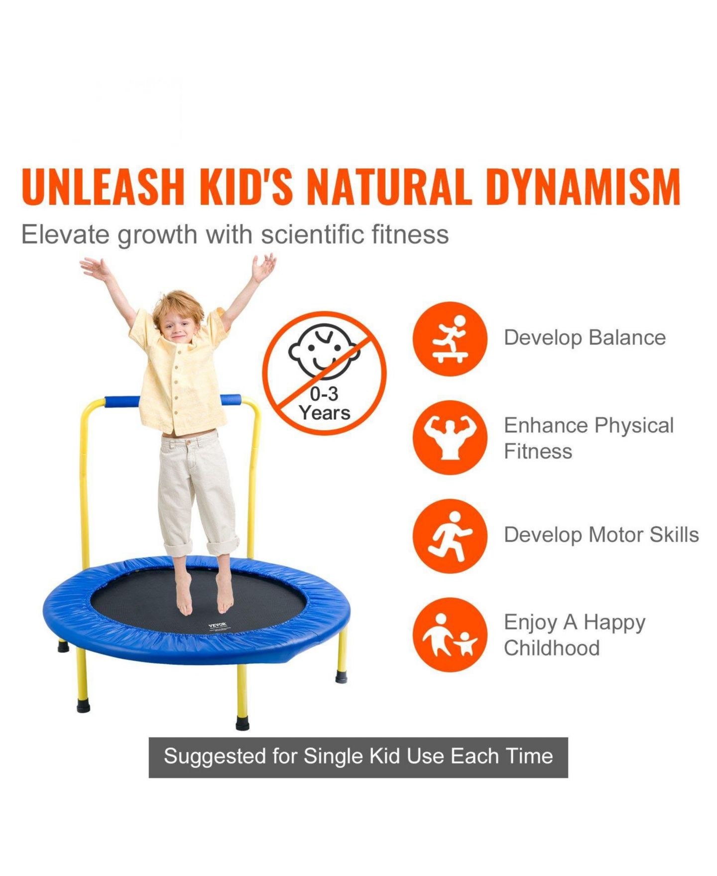 Детская игрушка Mecale 3FT Foldable Trampoline with Handle, Ages 3+, цвет: Синий — фото 5