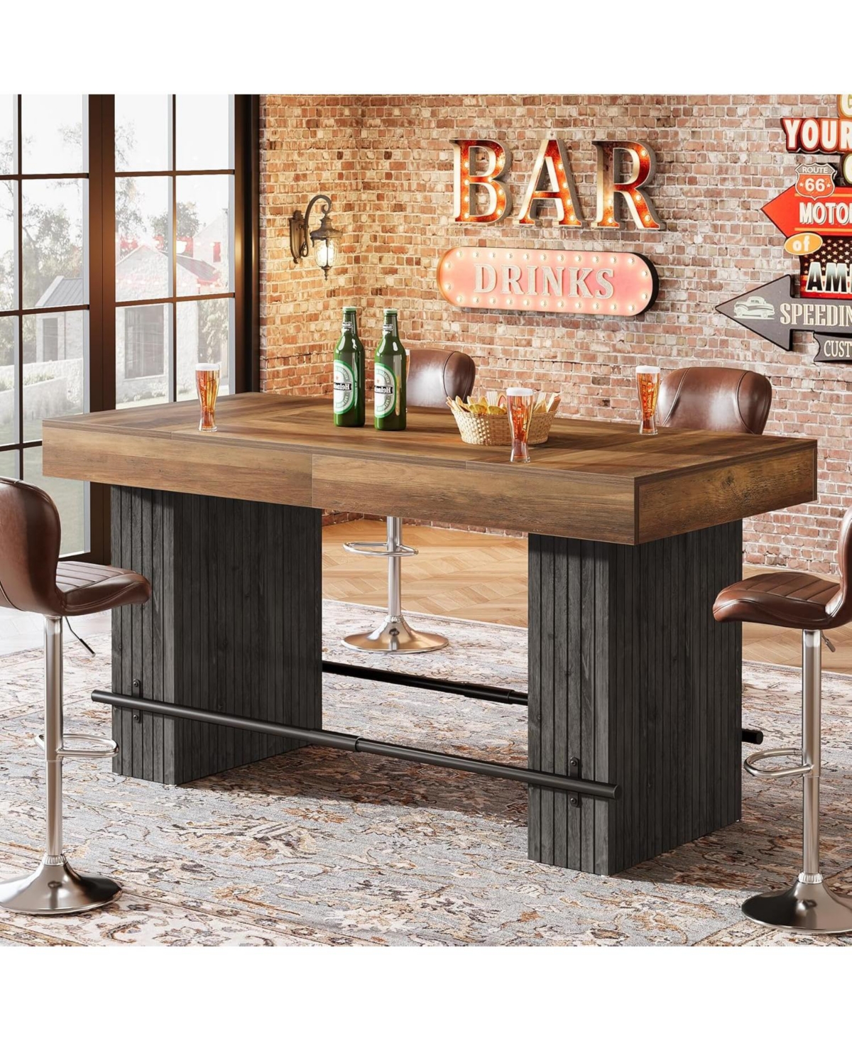 Tribesigns 62.2Inch Bar Table, Industrial Counter Height Pub Dining Large Home Unit