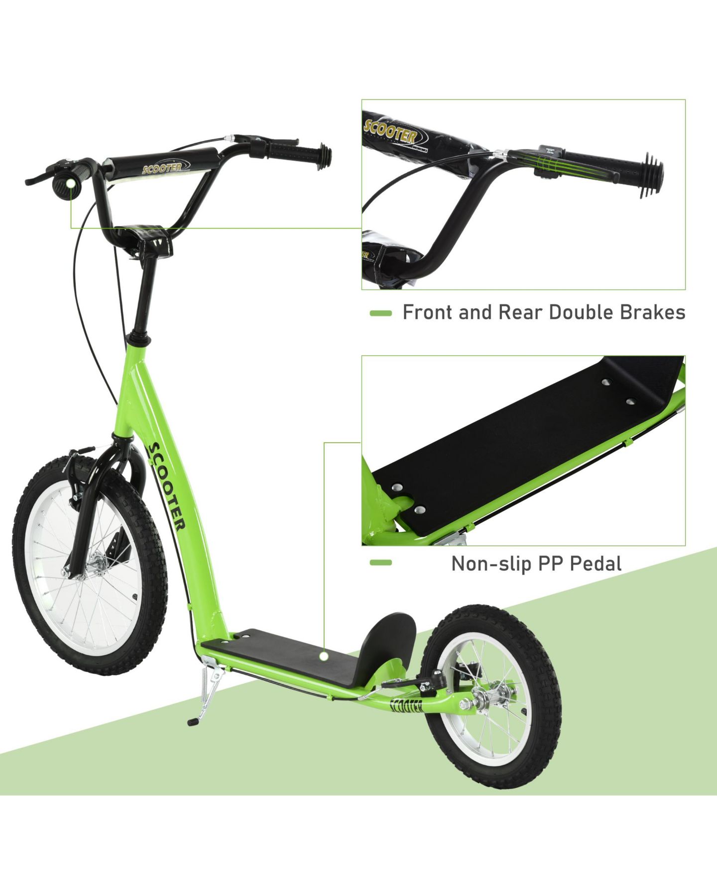 Детская игрушка HONGGE Adjustable Handlebar Dual-Brake Steel Kick Scooter, Ages 5+, цвет: Зелёный — фото 3