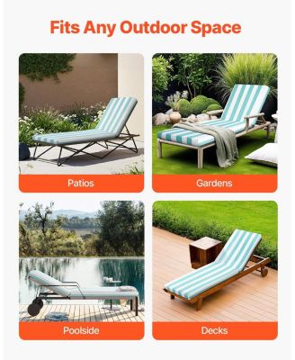 80 x 26 x 4 in Chaise Lounge Cushion Set of 2, Waterproof Fade-Resistant Sun Lounger Cushions with Ties, Stripes