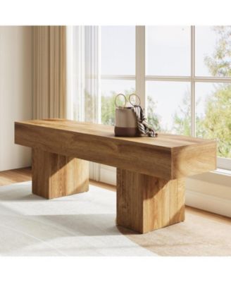 55” Entryway Bench, Farmhouse Wood End of Bed Bench, Long Indoor Bench, Oak