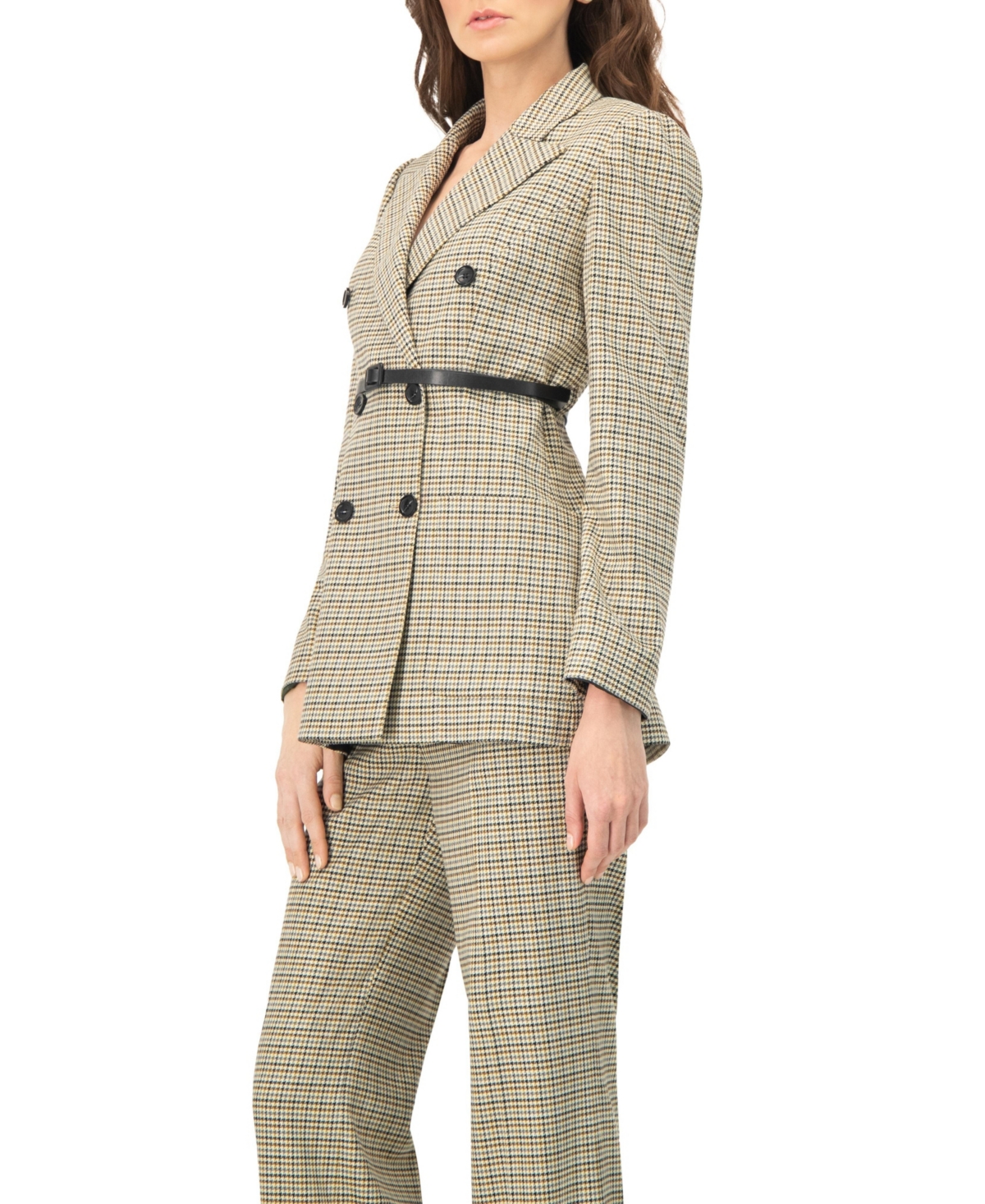 Ivonne Women's Double-Breasted Checkered Blazer
