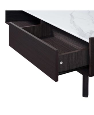 Modi Wenge Coffee Table with 1 Door, Open Storage & Raised Sides, Faux Marble Top, Manufactured Wood