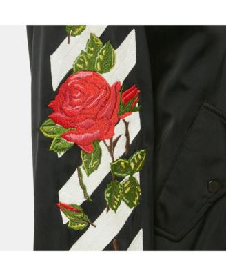 Women's Black Rose And Arrow Embroidered Satin Bomber Jacket