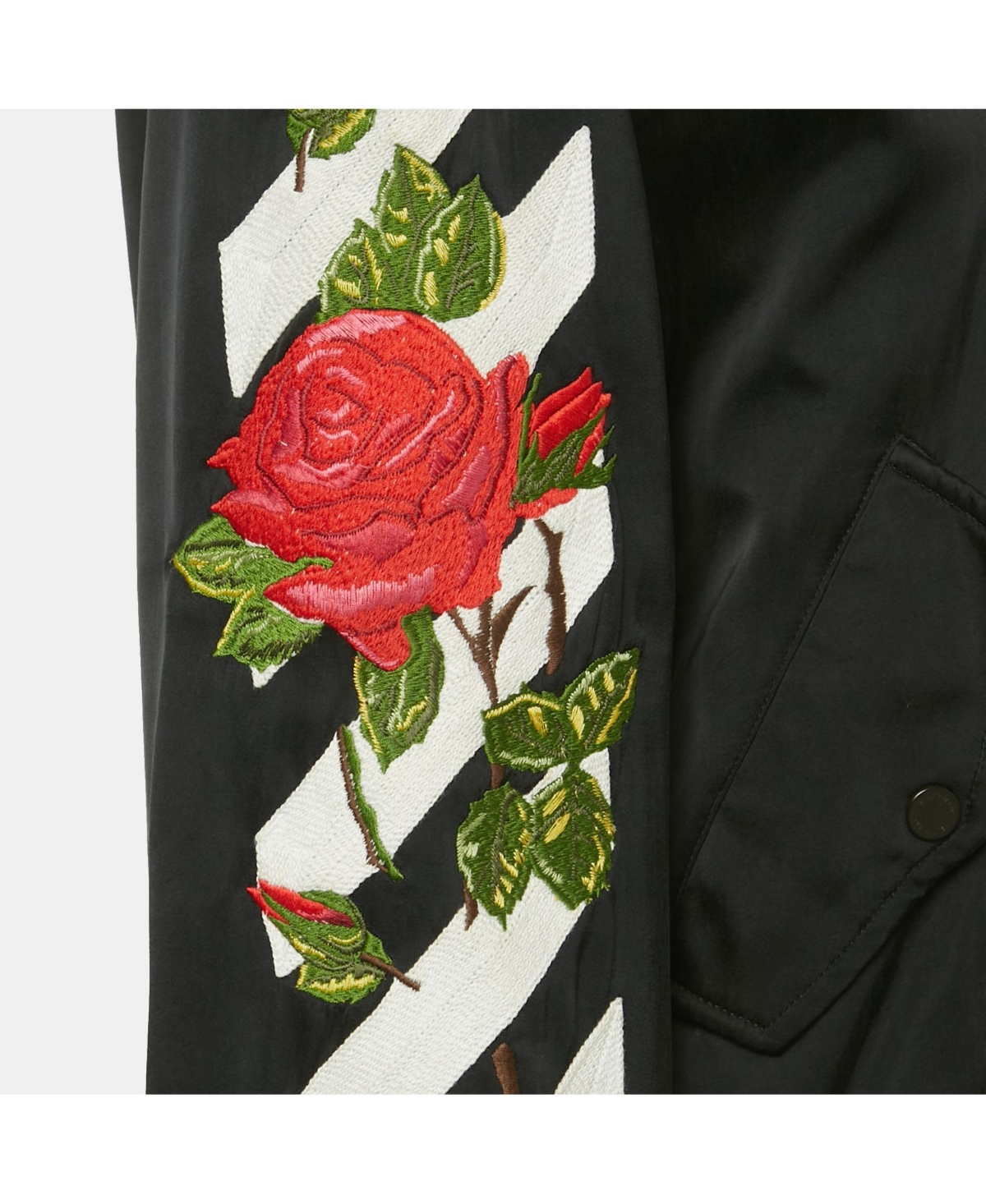 Pre-Owned Off-White Women's Black Rose And Arrow Embroidered Satin Bomber Jacket