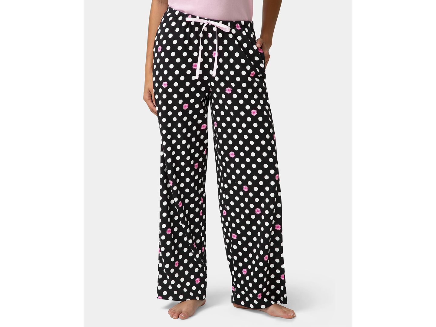 Женские брюки Hue Cotton Printed Mid-Rise, цвет: Чёрный — фото 1
