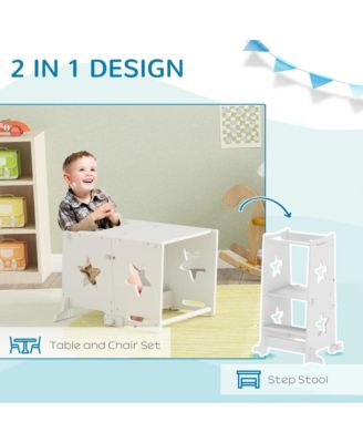 Kids Kitchen Helper Stool with Convertible Table and Chair for Ages Three to Six