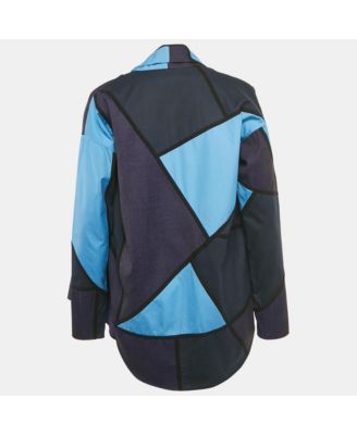 Women's Blue Patch Work Cotton Open-Front Shrug