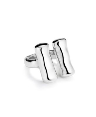Sterling Silver-Plated Metal Alloy Ring with Two Vertical Tubes at Each End