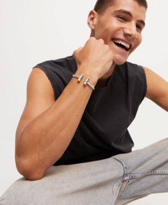 Rigid Bracelet of Metal Alloy Plated in Sterling Silver with Two Tubes at the Ends