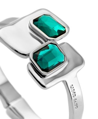 Metal Alloy Bracelet plated in Sterling Silver with Green and White Faceted Crystals