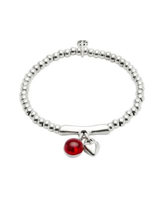 Silver-Plated Beaded Bracelet with Murano Glass in Red and Heart Charm