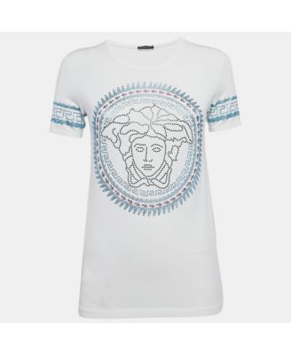 Women's White Medusa Embellished Jersey T-Shirt