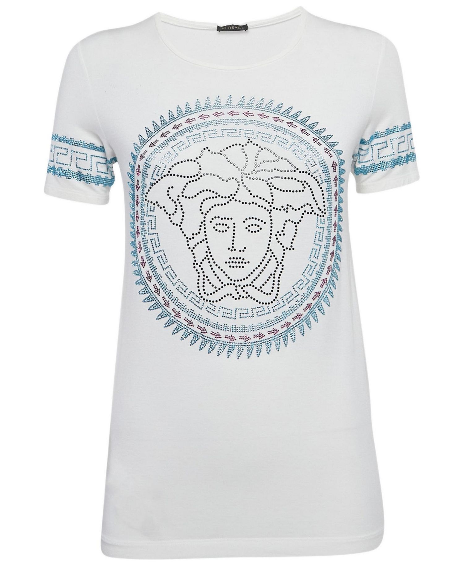 Women's White Medusa Embellished Jersey T-Shirt