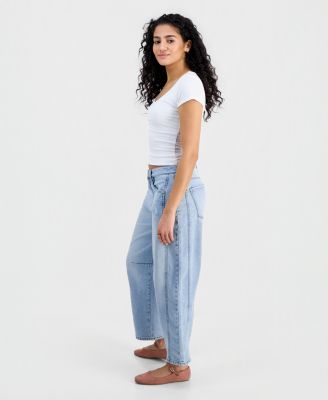 Juniors' High Rise Barrel-Leg Jeans
