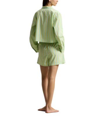 Women's 2-Piece Cropped Shirt and Boxer Shorts Pajama Set