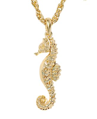 Seahorse Short Pendant Necklace in 14k Gold Over Brass