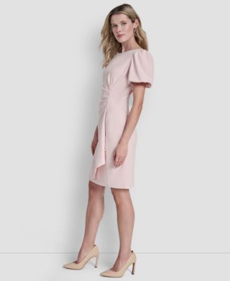 Women's Bubble Sleeve Scuba Crepe Ruched Sheath Dress