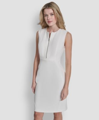 Women's Sleeveless Zipper Front Crewneck Sheath Dress