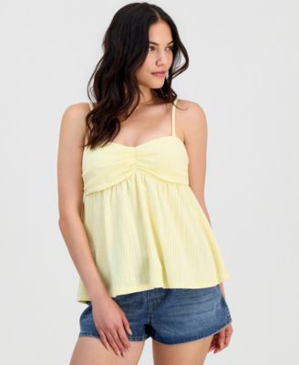 Juniors' Babydoll Pointelle Sleeveless Top