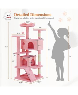 54" Pink Cat Tree Tower: Multi-Level, Sisal Post, Ladder, Plush Toys, Rest & Play
