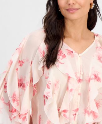 Petite V-Neck Ruffled Blouse