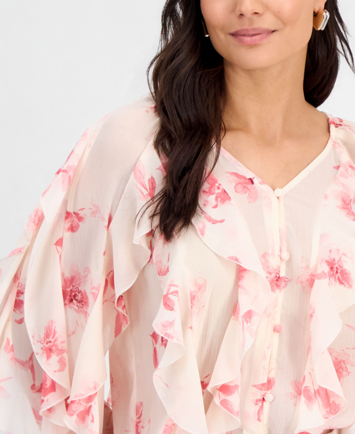 Женская блузка I.N.C. International Concepts Petite V-Neck Ruffled Blouse, цвет: Aria Garden — фото 2