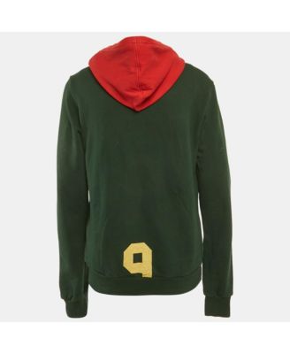 Men's Green Printed Cotton Distressed Hoodie